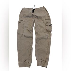 Bluenotes Denim Slim Cargo Jogger Pants Tan Khaki Drawstring Cuff Casual L